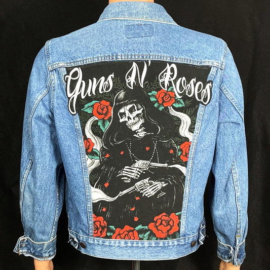 Upcycle Guns N Roses Levi's Denim Jacket Vintage USA 42R Men's Medium Women's Large