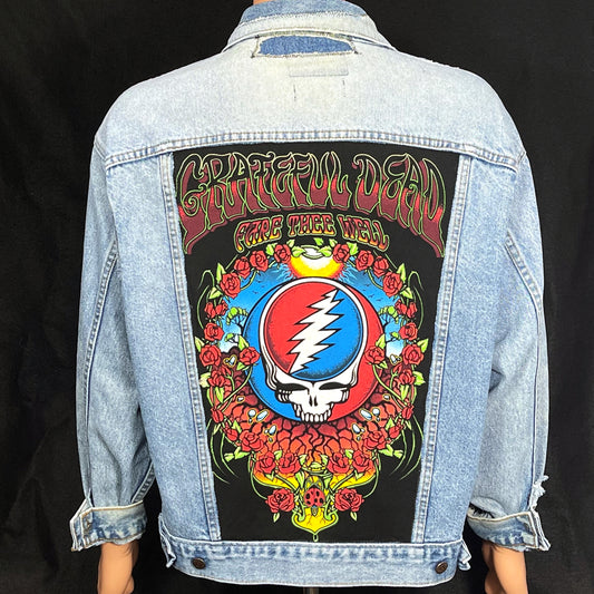 Upcycle Grateful Dead Levi's Denim Jacket Fare Thee Well Distressed Men's Large Women's XLarge