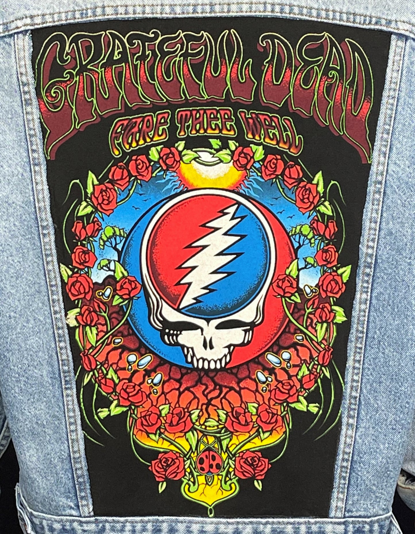 Upcycle Grateful Dead Levi's Denim Jacket Fare Thee Well Distressed Men's Large Women's XLarge