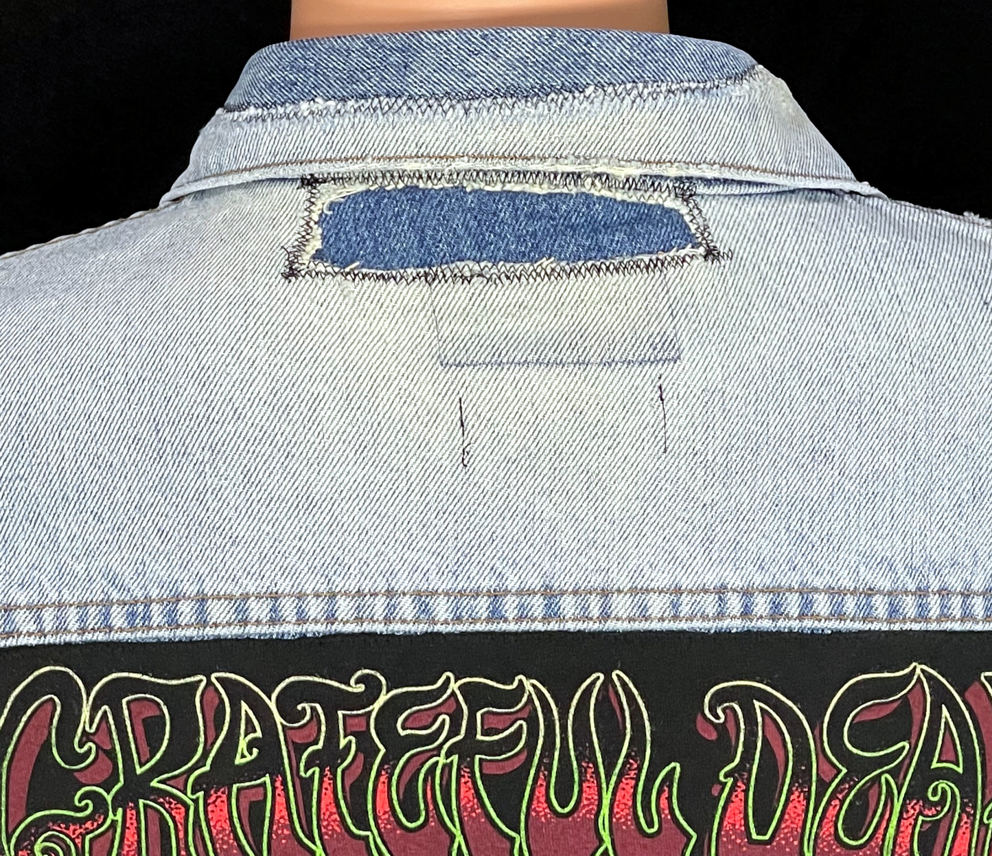 Upcycle Grateful Dead Levi's Denim Jacket Fare Thee Well Distressed Men's Large Women's XLarge