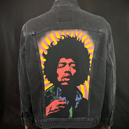 Upcycle Jimi Hendrix Levi's Black Denim Jacket Men's XLarge