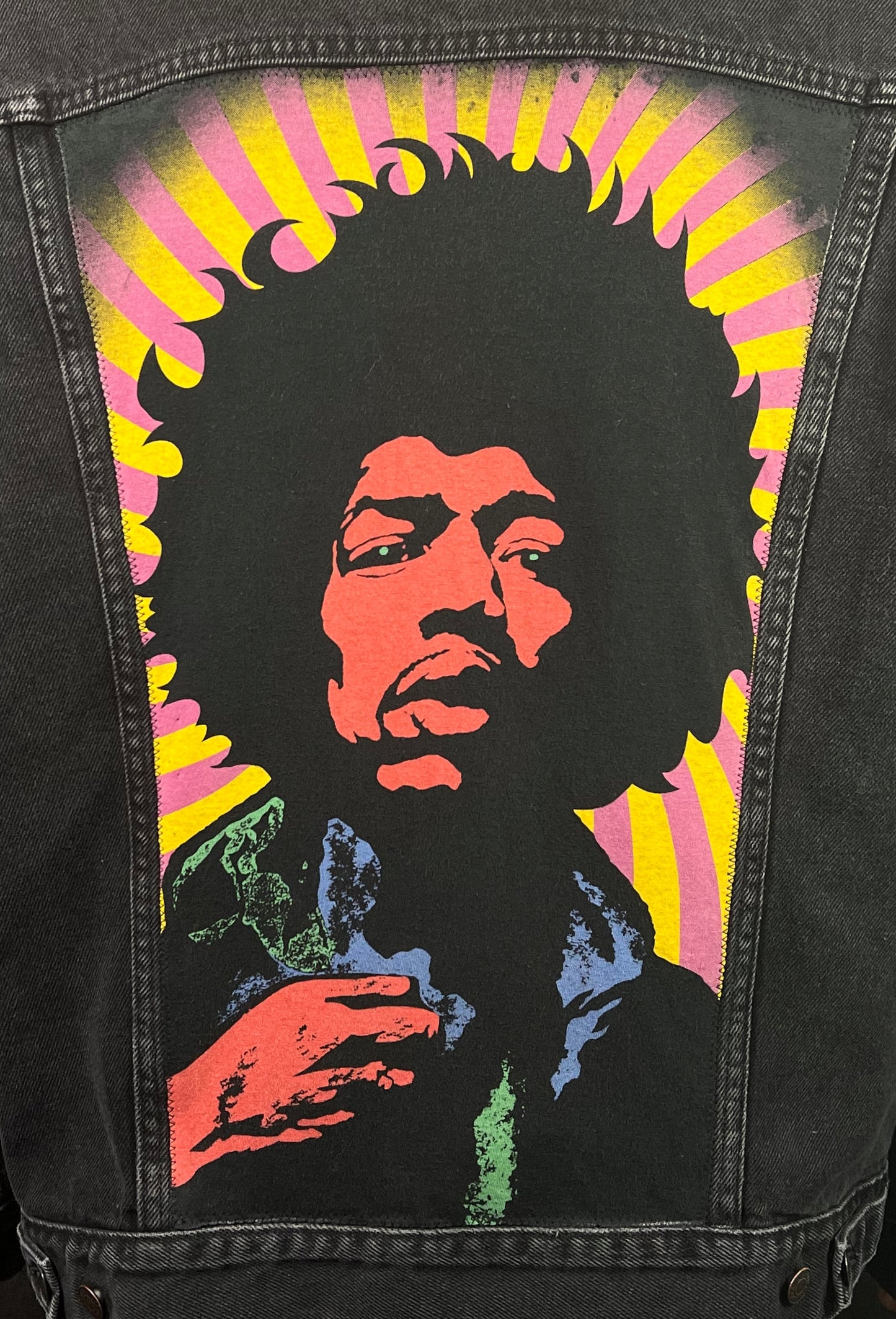 Upcycle Jimi Hendrix Levi's Black Denim Jacket Men's XLarge