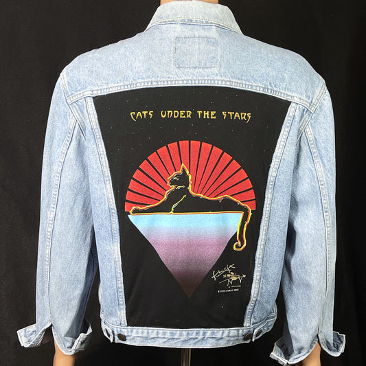 Upcycle Grateful Dead Jerry Garcia Band Levi's Denim Jacket Cats Under the Stars Men's Medium Women's Large