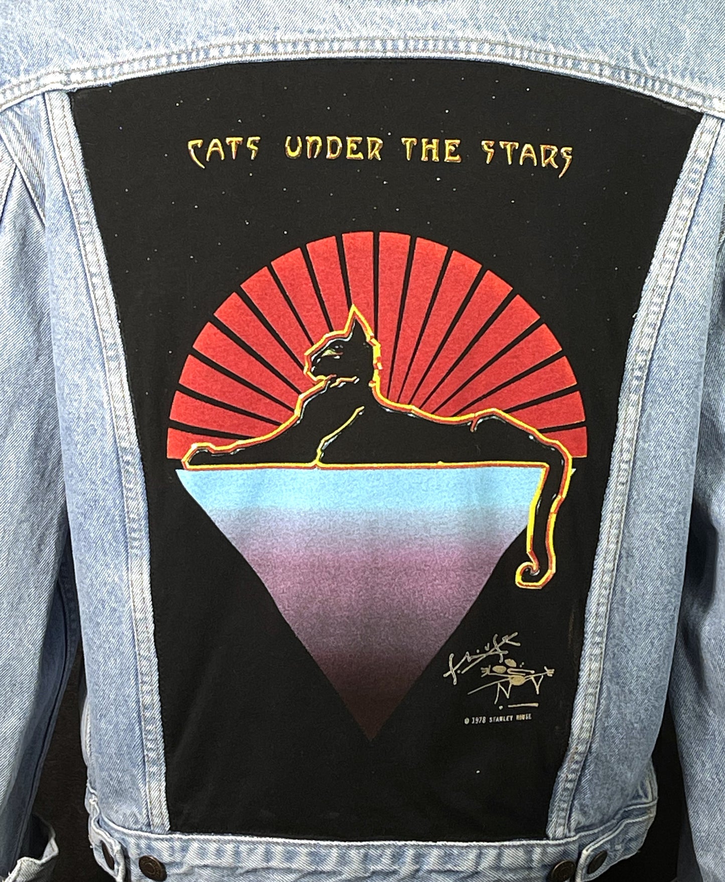 Upcycle Grateful Dead Jerry Garcia Band Levi's Denim Jacket Cats Under the Stars Men's Medium Women's Large