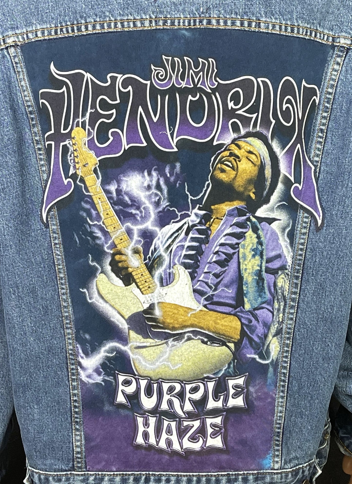 Upcycle Jimi Hendrix Levis Denim Jacket Purple Haze Mens XXL