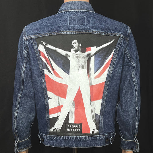 Upcycle Freddie Mercury Queen Levi's Denim Jacket Vintage USA 44R Men's Medium Women's Large