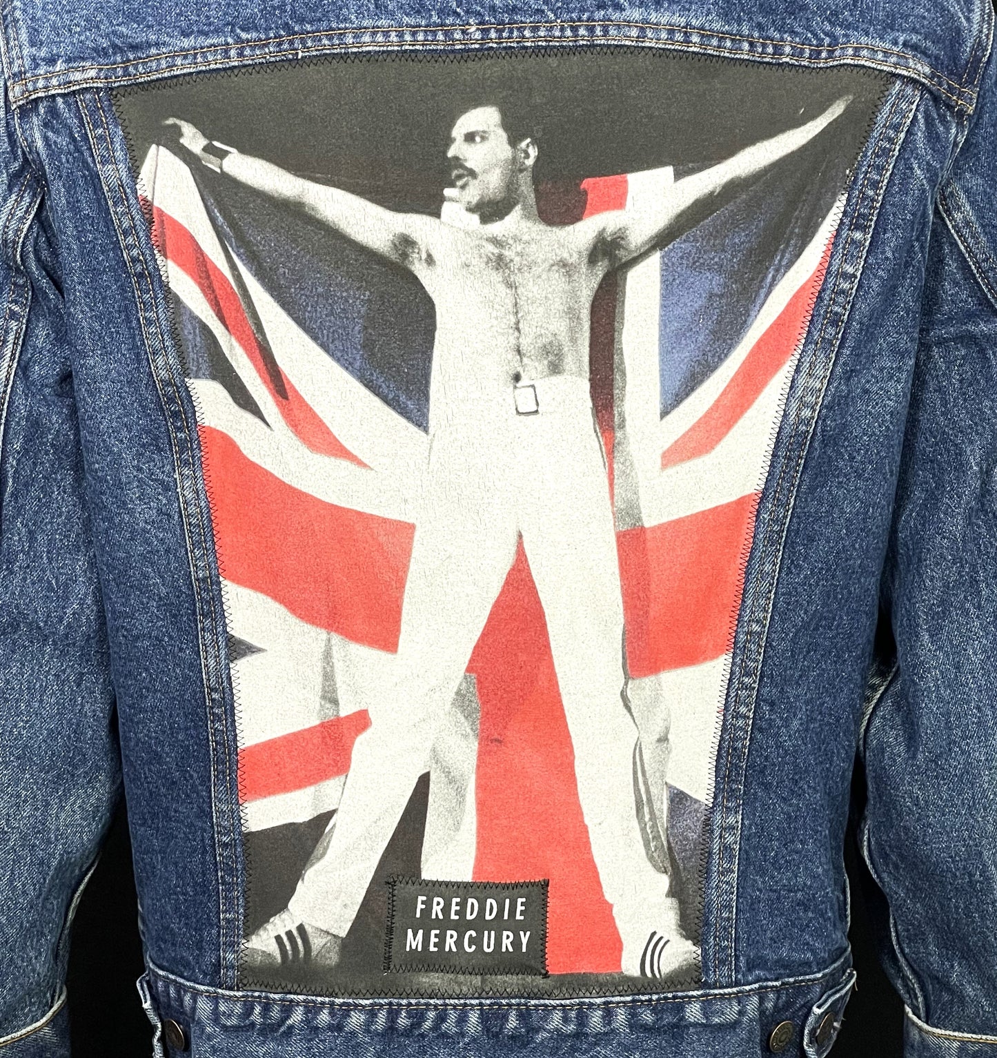 Upcycle Freddie Mercury Queen Levi's Denim Jacket Vintage USA 44R Men's Medium Women's Large