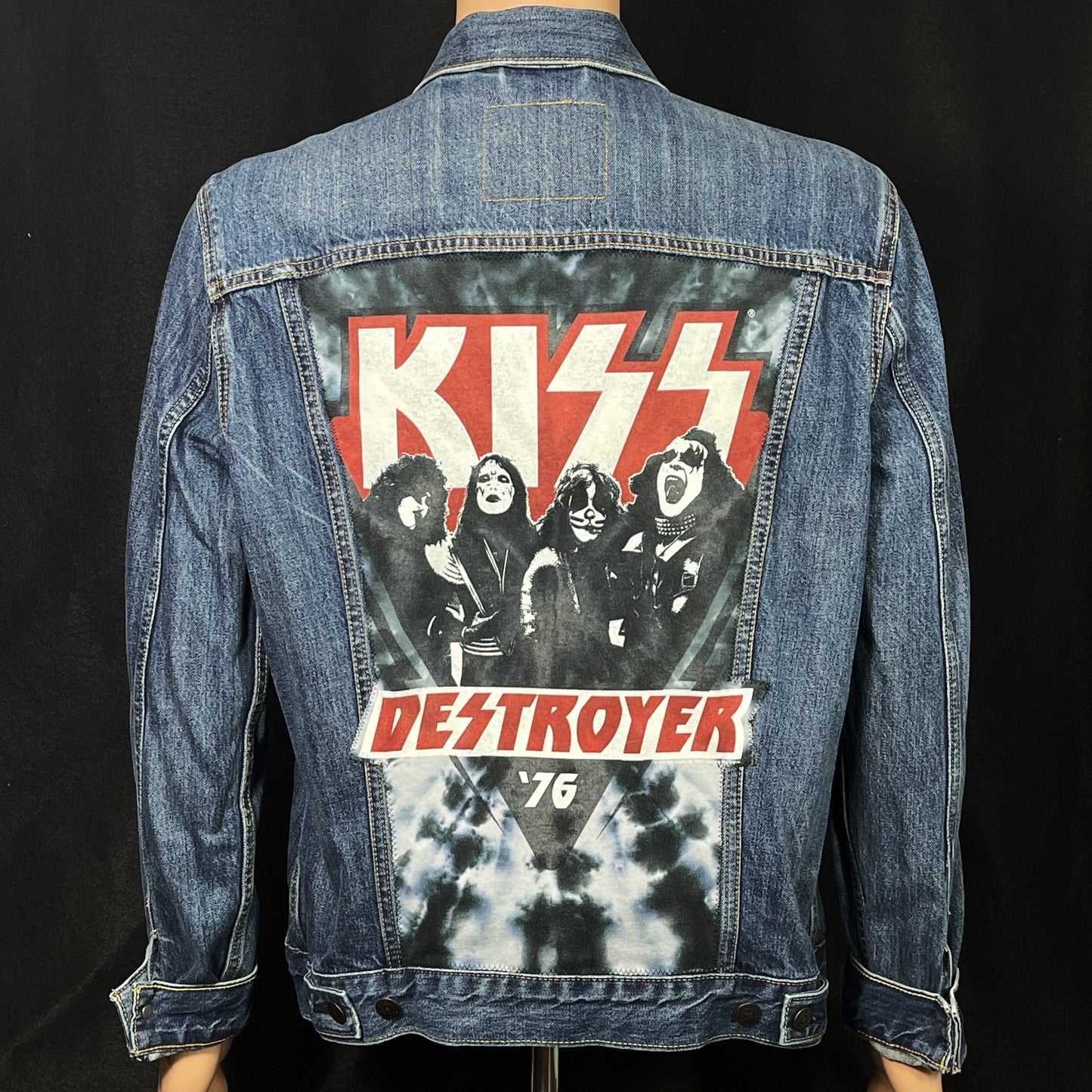 Upcycle KISS Band Levis Denim Jacket Destroyer 76 Men's Large Women's XLarge