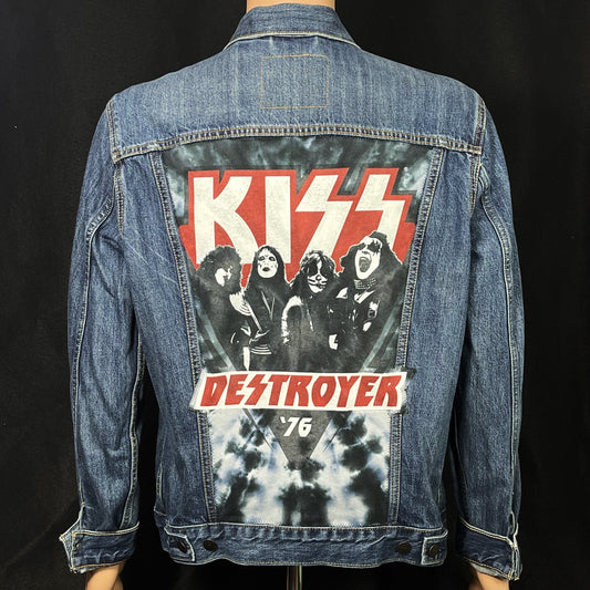 Upcycle KISS Band Levis Denim Jacket Destroyer 76 Men's Large Women's XLarge