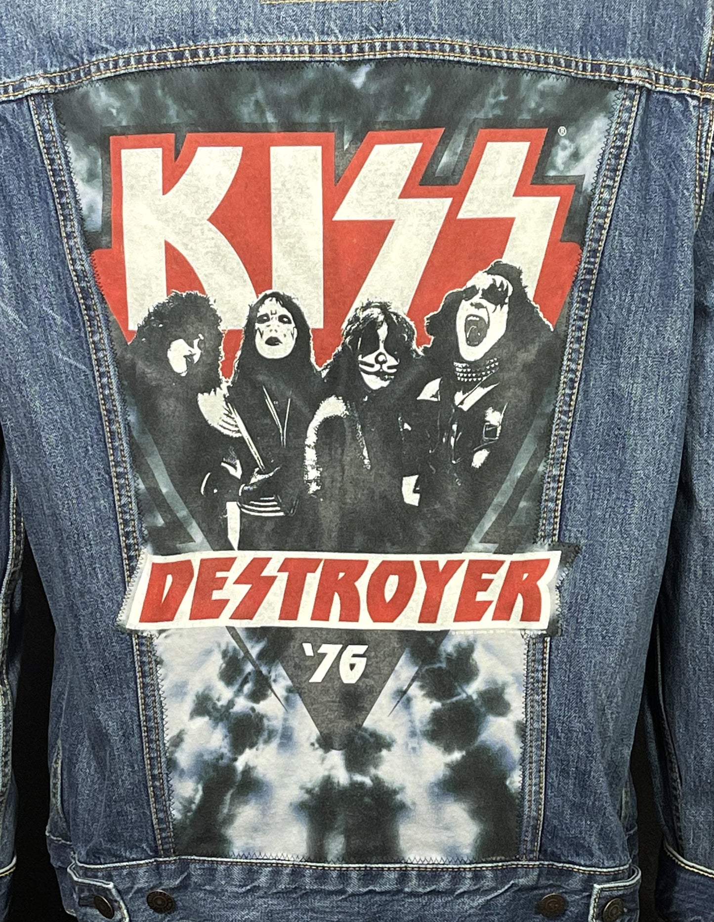 Upcycle KISS Band Levis Denim Jacket Destroyer 76 Men's Large Women's XLarge