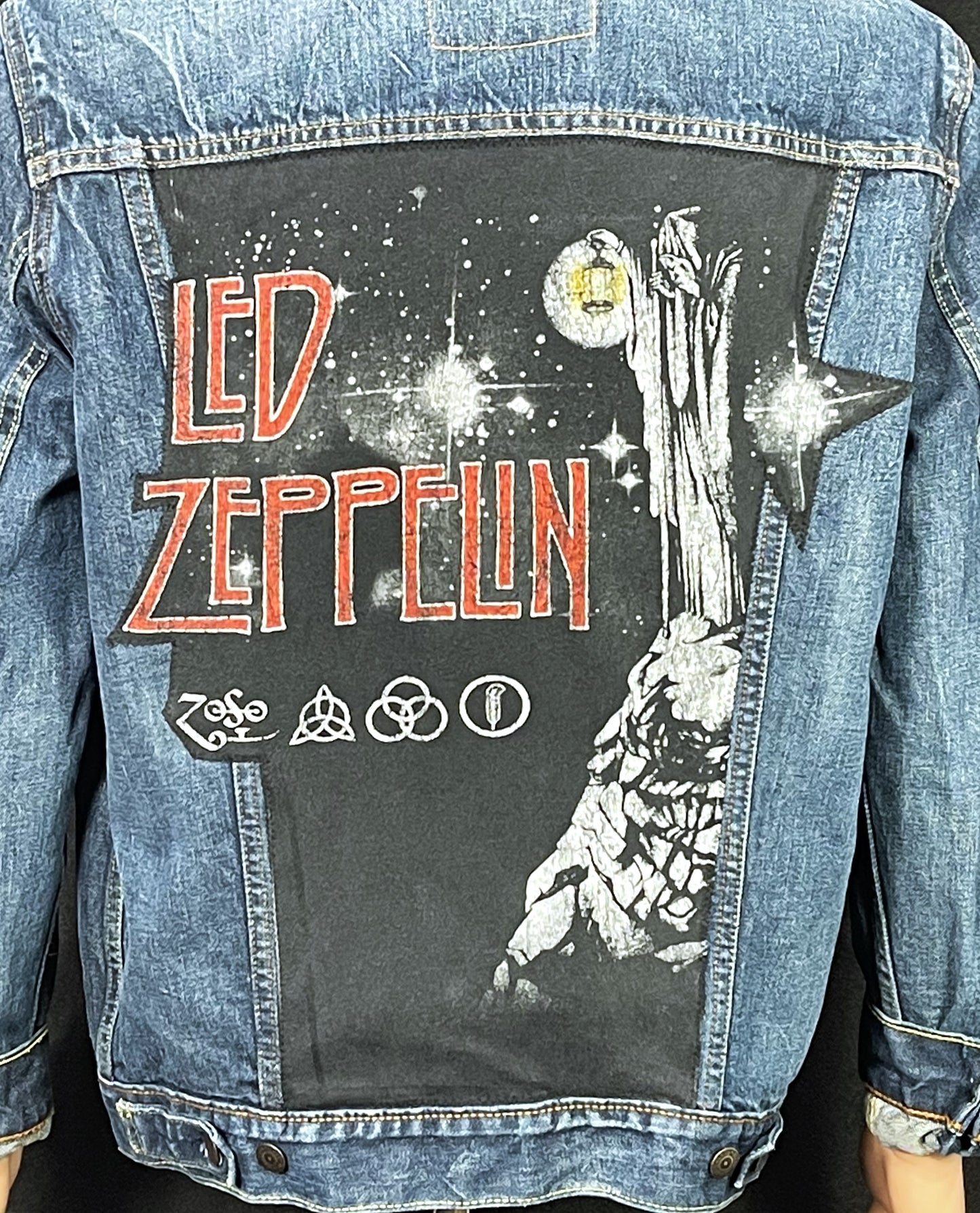 Upcycle Led Zeppelin Levi's Denim Jacket ZOSO Men's Large Women's XLarge