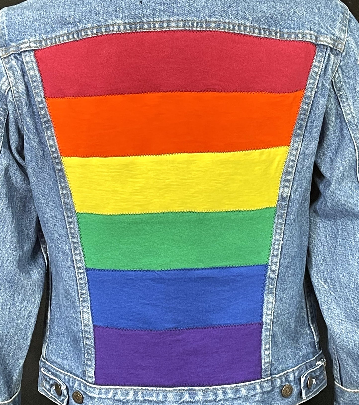 Upcycle Gay Pride Rainbow Flag Levi's Denim Jacket Vintage USA 40R Men's Small Women's Medium