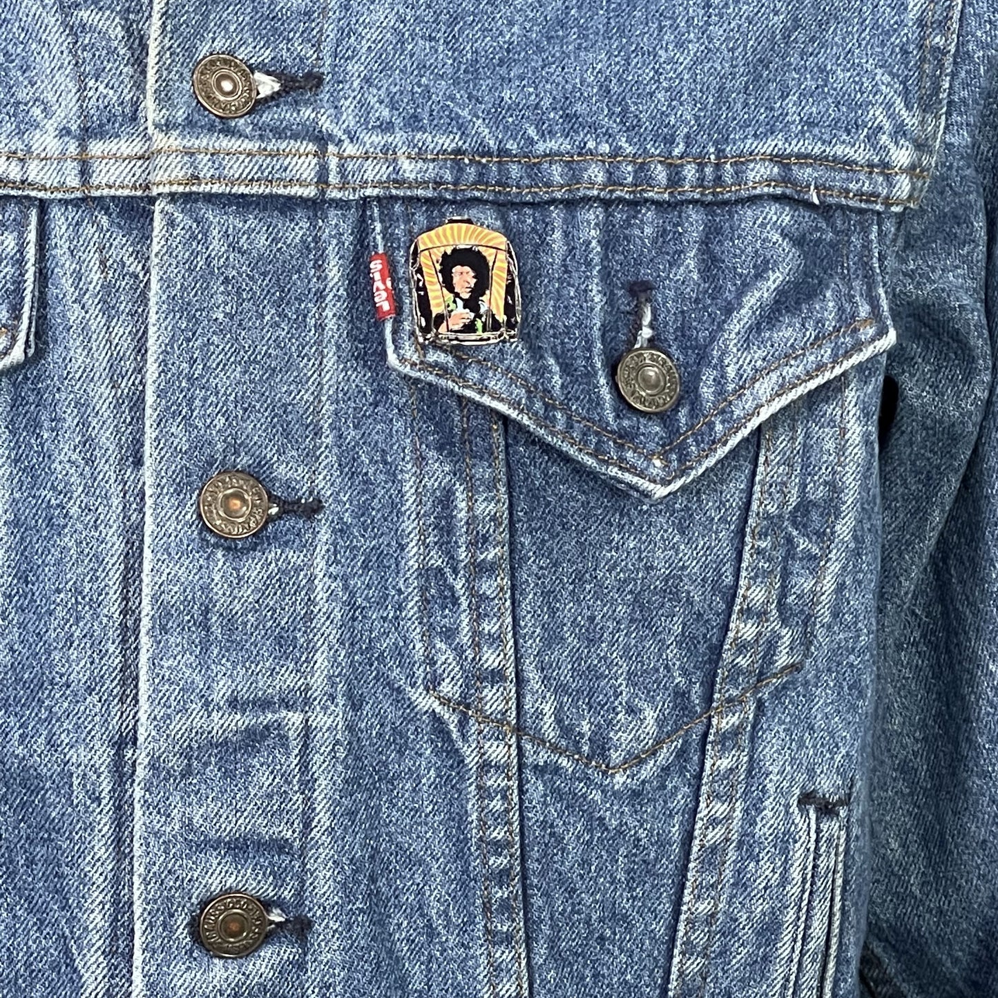Upcycle Gay Pride Rainbow Flag Levi's Denim Jacket Vintage USA 40R Men's Small Women's Medium