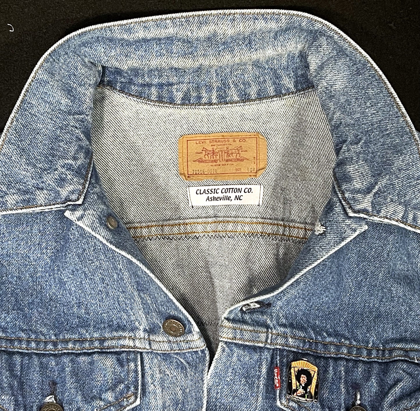 Upcycle Gay Pride Rainbow Flag Levi's Denim Jacket Vintage USA 40R Men's Small Women's Medium