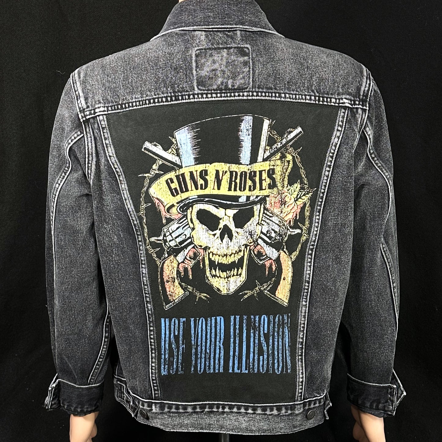 Upcycle Guns N Roses Levi's Black Denim Jacket Men's Large Women's Xlarge