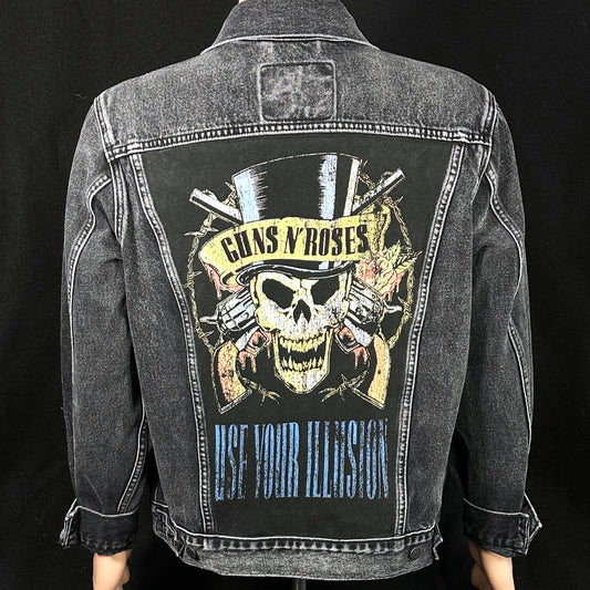 Upcycle Guns N Roses Levi's Black Denim Jacket Men's Large Women's Xlarge