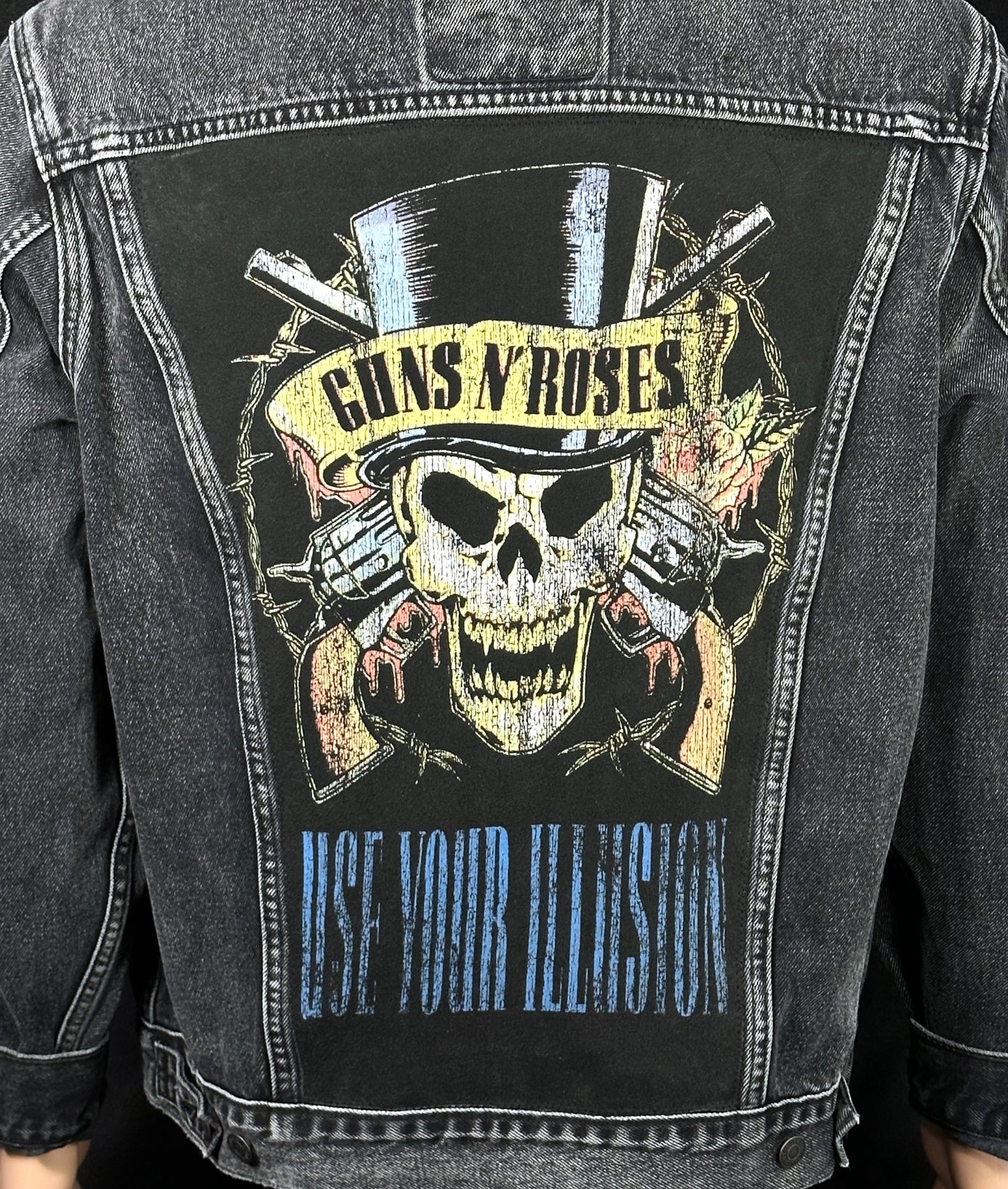 Upcycle Guns N Roses Levi's Black Denim Jacket Men's Large Women's Xlarge