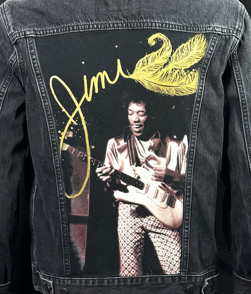 Upcycle Jimi Hendrix Levi's Black Denim Jacket Men's Medium Women's Large