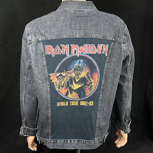 Upcycle Iron Maiden Levi's Black Denim Jacket World Tour 1982-1983 Men's XXL