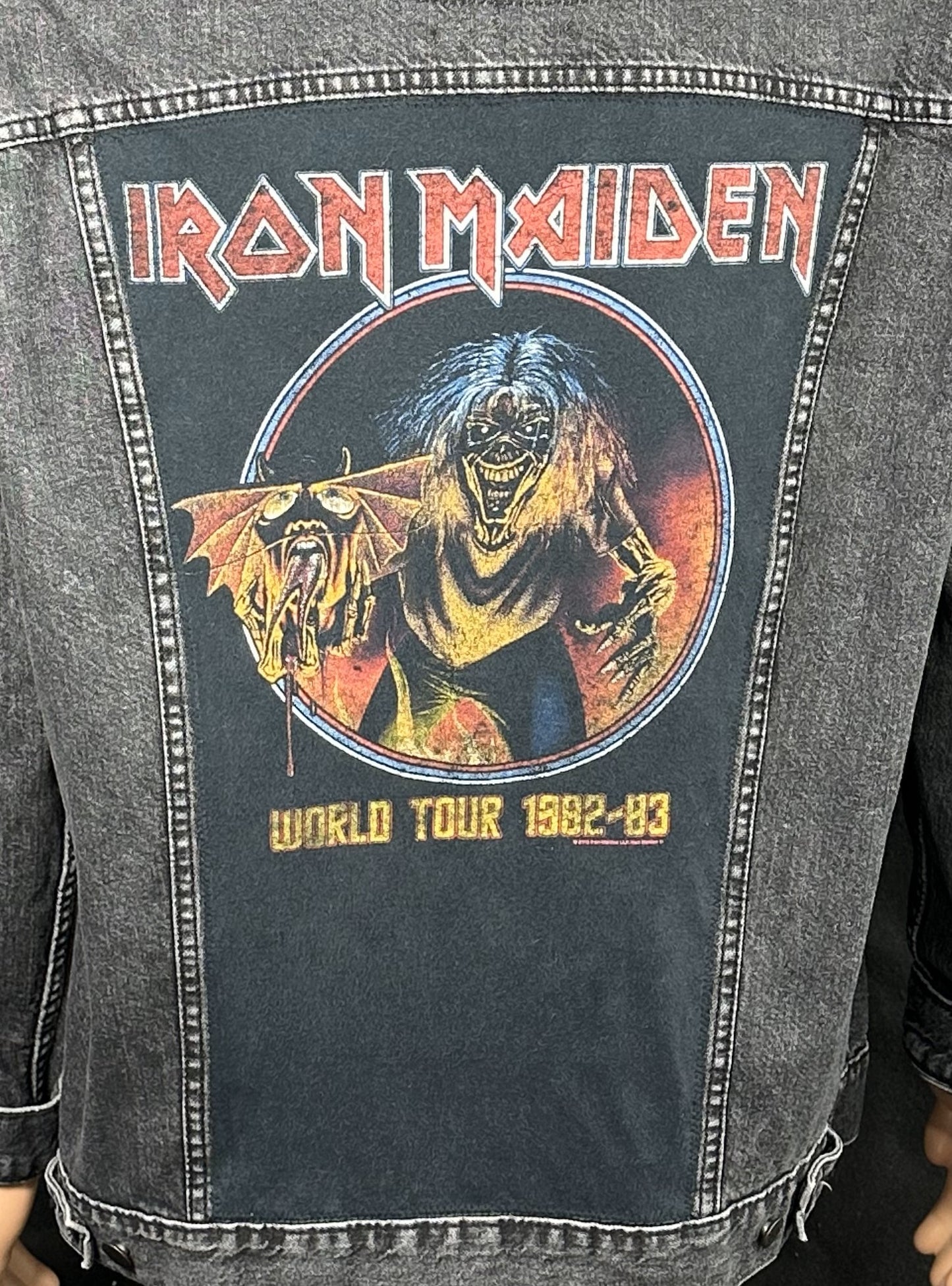 Upcycle Iron Maiden Levi's Black Denim Jacket World Tour 1982-1983 Men's XXL