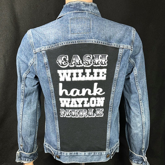 Upcycle Johnny Cash Levi's Denim Jacket Willie Nelson Men's Small Women's Medium