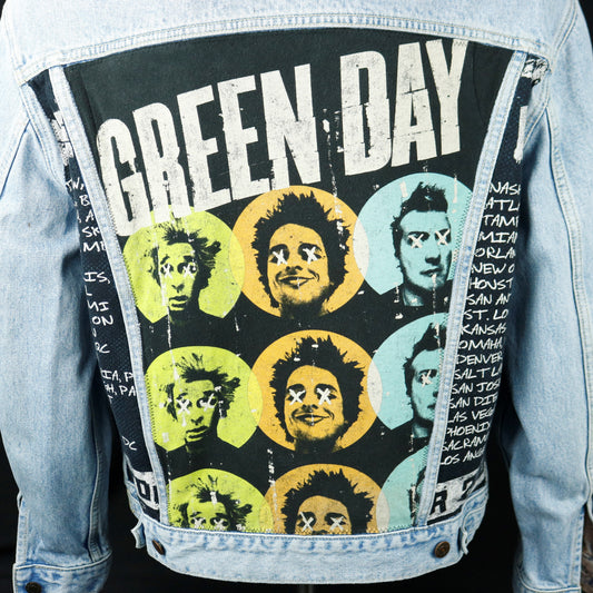 Upcycle Green Day Levis Denim Jacket Mens Large Women's Xlarge