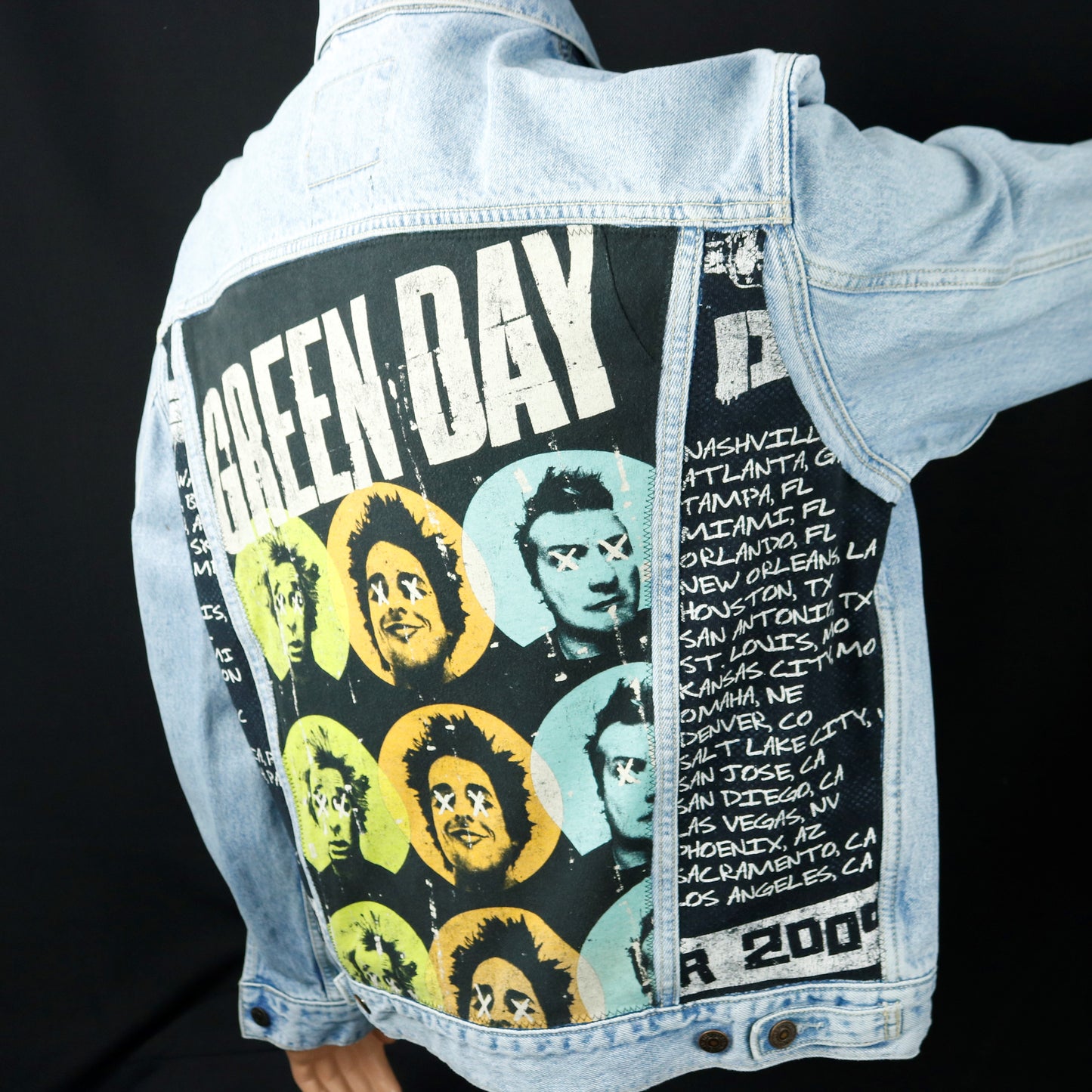 Upcycle Green Day Levis Denim Jacket Mens Large Women's Xlarge