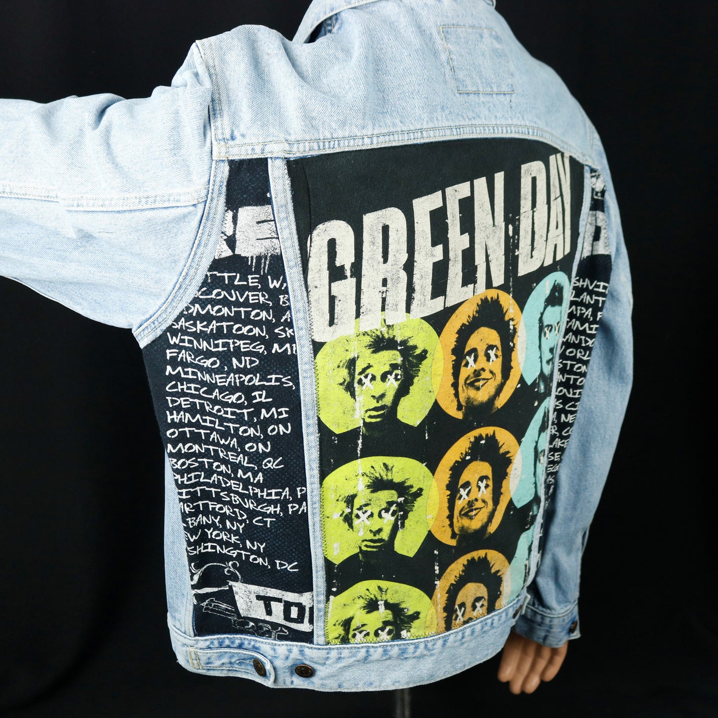 Upcycle Green Day Levis Denim Jacket Mens Large Women's Xlarge
