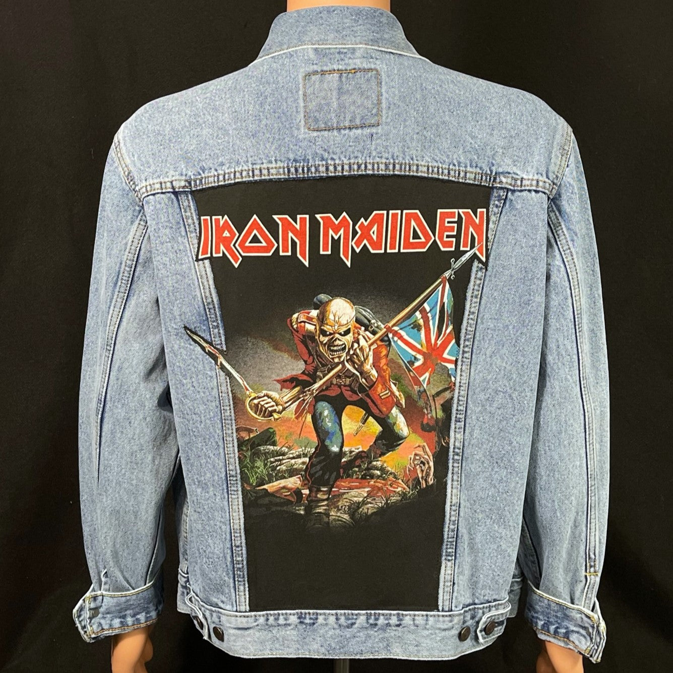 Upcycle Iron Maiden Levi's Denim Jacket The Trooper  Men's Large Women's XLarge
