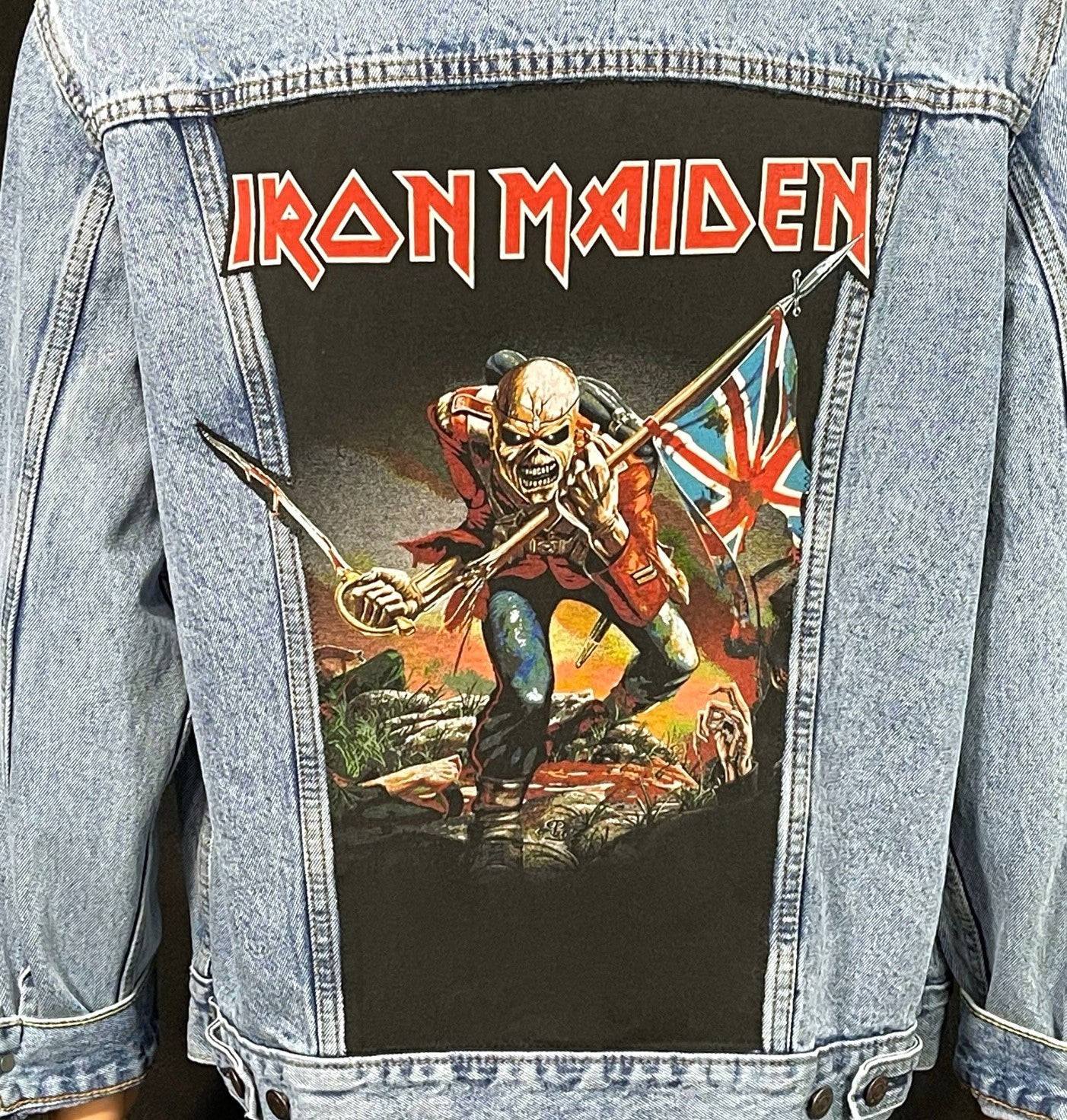 Upcycle Iron Maiden Levi's Denim Jacket The Trooper  Men's Large Women's XLarge